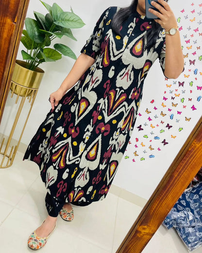 Soch Contemporary Ikat-Printed Black Cotton Kurta Set