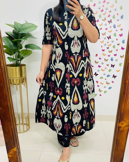 Soch Contemporary Ikat-Printed Black Cotton Kurta Set