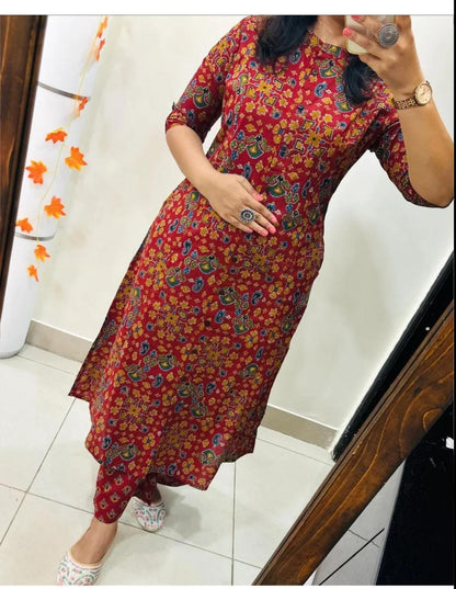 Soch Traditional Maroon Printed Straight Co Ord Set