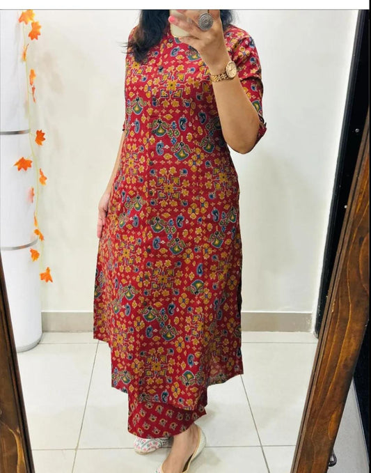 Soch Traditional Maroon Printed Straight Co Ord Set