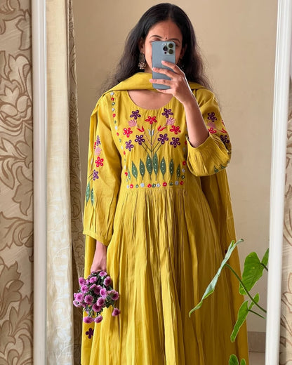 Soch Vibrant Yellow Anarkali with Floral Embroidery