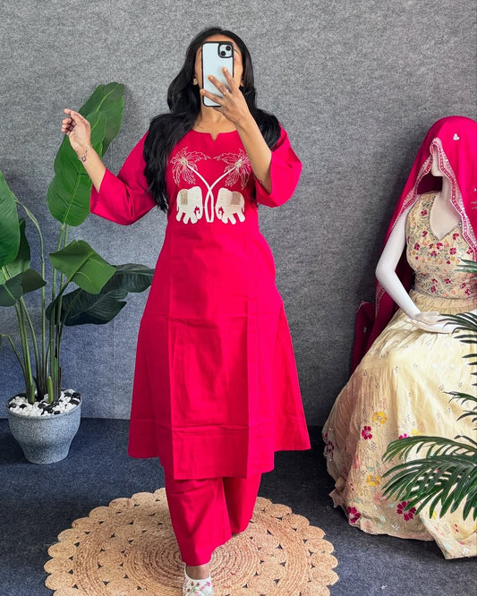 Soch Bold Fuchsia Kurta with Elephant Embroidery