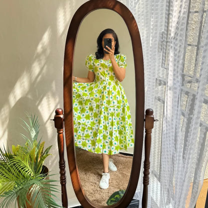 Soch Fresh Lime Green Floral Puff-Sleeve Midi Dress