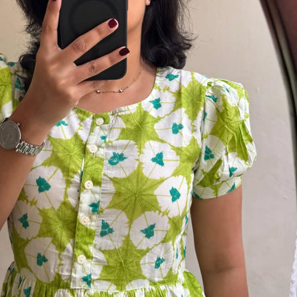 Soch Fresh Lime Green Floral Puff-Sleeve Midi Dress