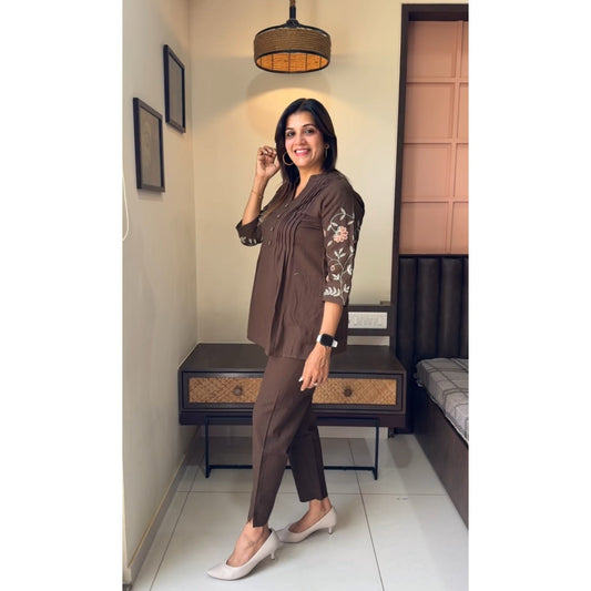 Soch Chic Coffee Brown Embroidered Co-Ord Set