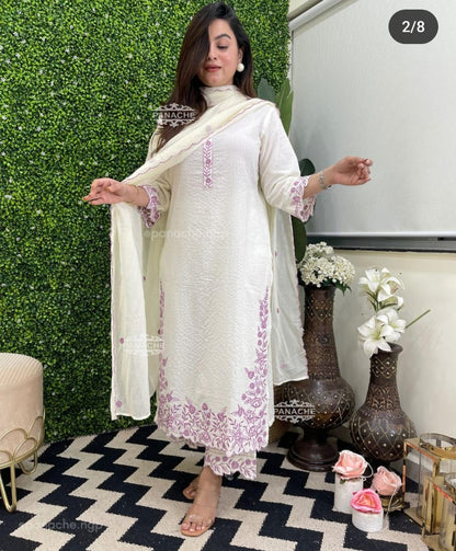 Elegant Off-White and Lavender Embroidered Lawn Suit