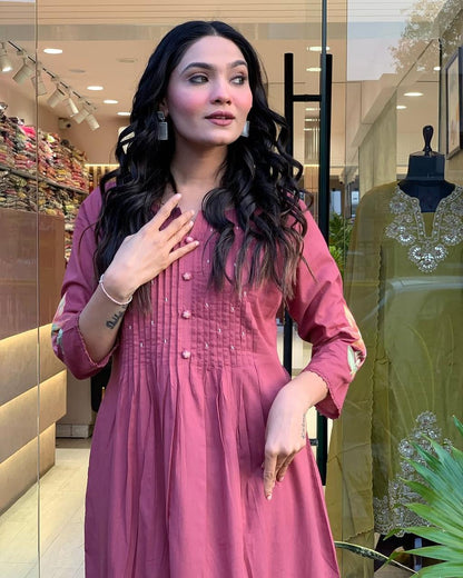 Rosewood Flared Kurta with Delicate Front Detailing