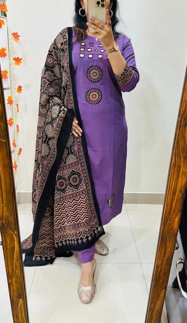 Purple Kurta Pant Set with Printed Dupatta for Women | Festive Ethnic Suit Set