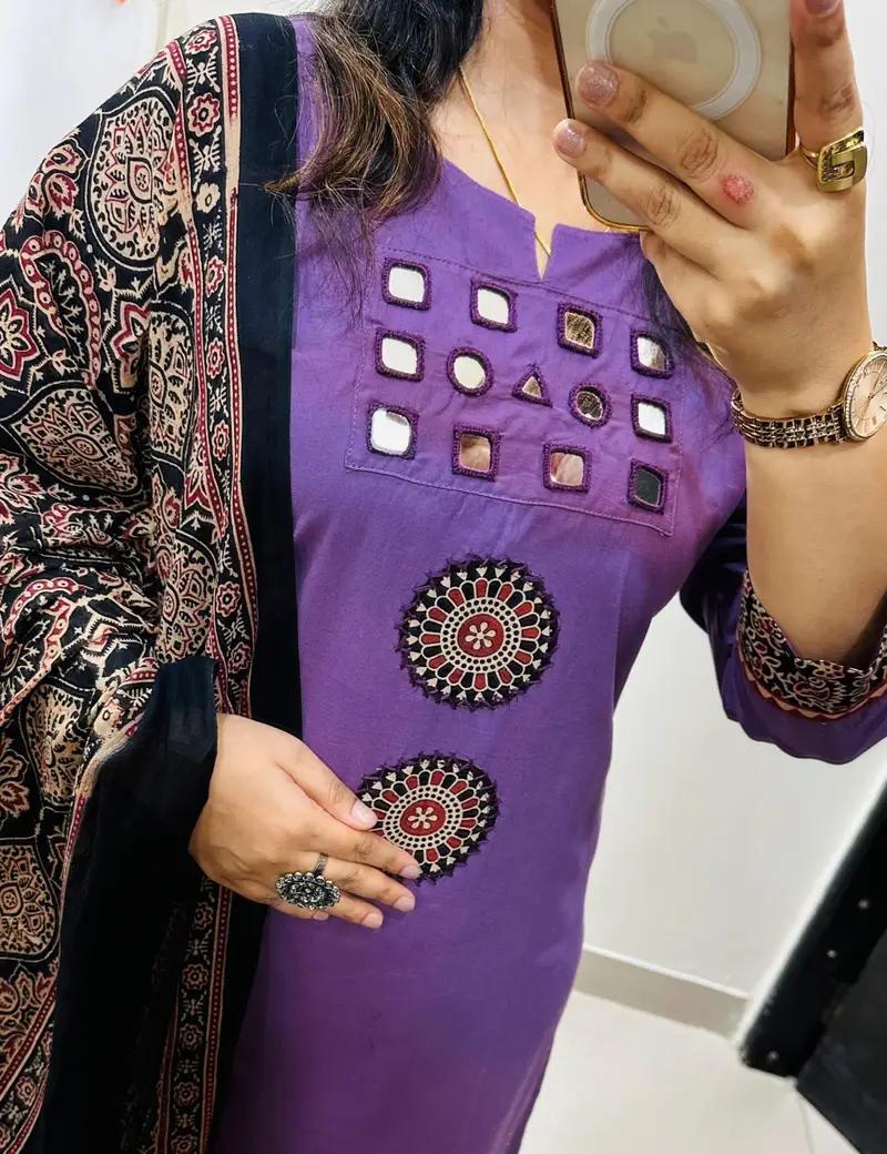 Purple Kurta Pant Set with Printed Dupatta for Women | Festive Ethnic Suit Set