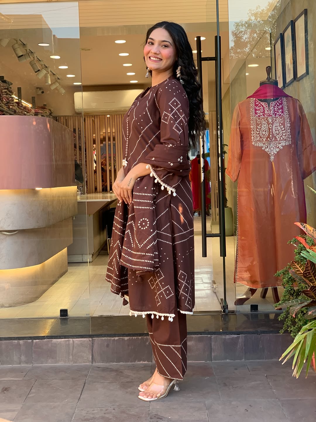 Premium Chocolate Brown Kurti Pant Dupatta Set