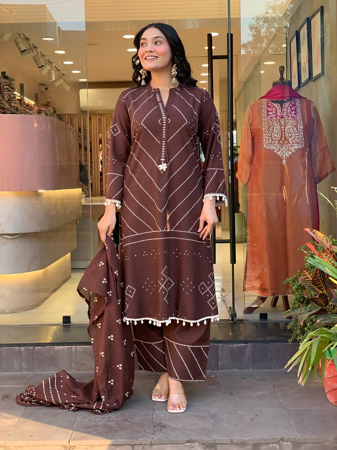 Premium Chocolate Brown Kurti Pant Dupatta Set