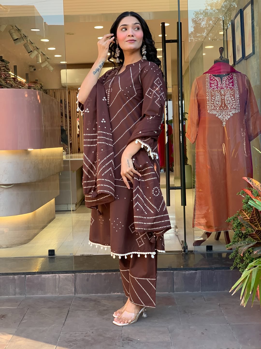 Premium Chocolate Brown Kurti Pant Dupatta Set