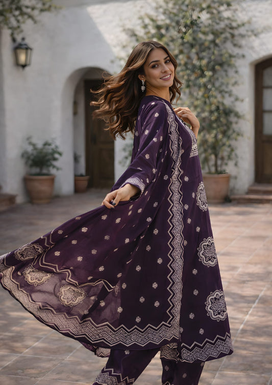 Premium Purple Anarkali Suit Set with Dupatta
