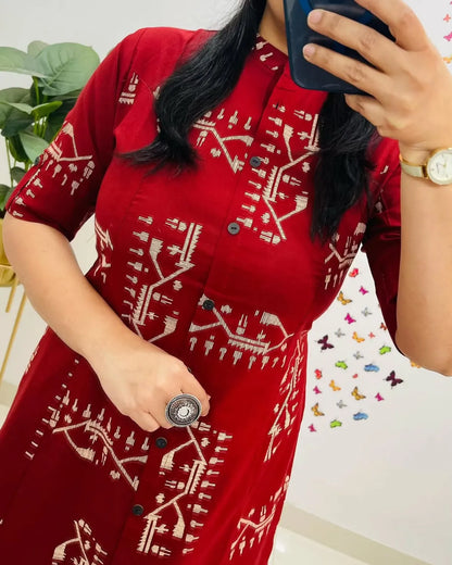 Jaipur Printed-Cotton-Red-Kurti-Plazo-Set