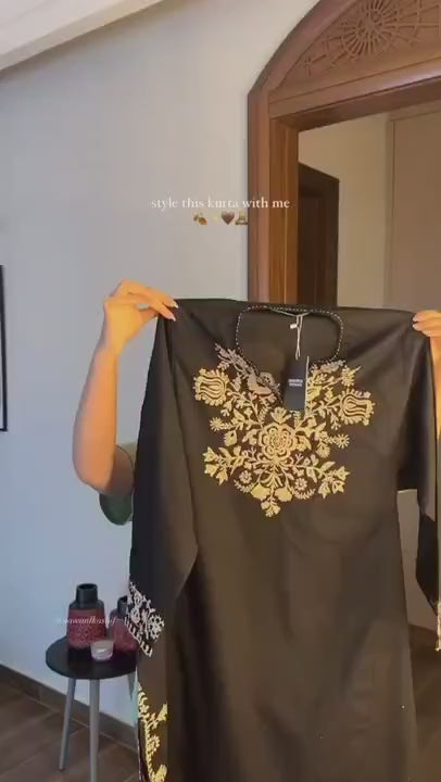 Black Embroidered Kurta Pant Set for Women